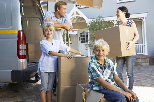 Packed household boxes ready for removals in Waterloo